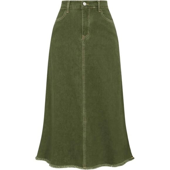 Denim Skirts Elastic High Waist Green - Picture 1 of 5